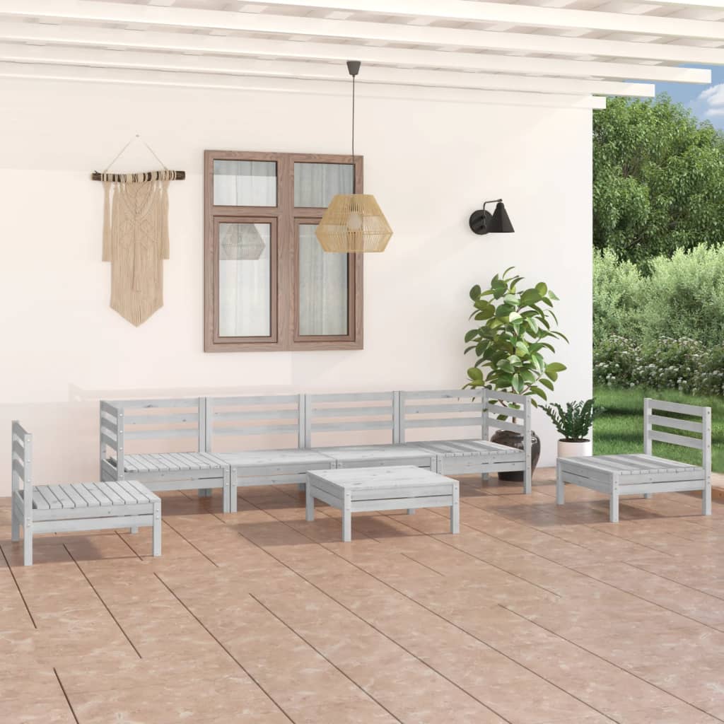7-tlg. Garten-Lounge-Set Weiss Massivholz Kiefer